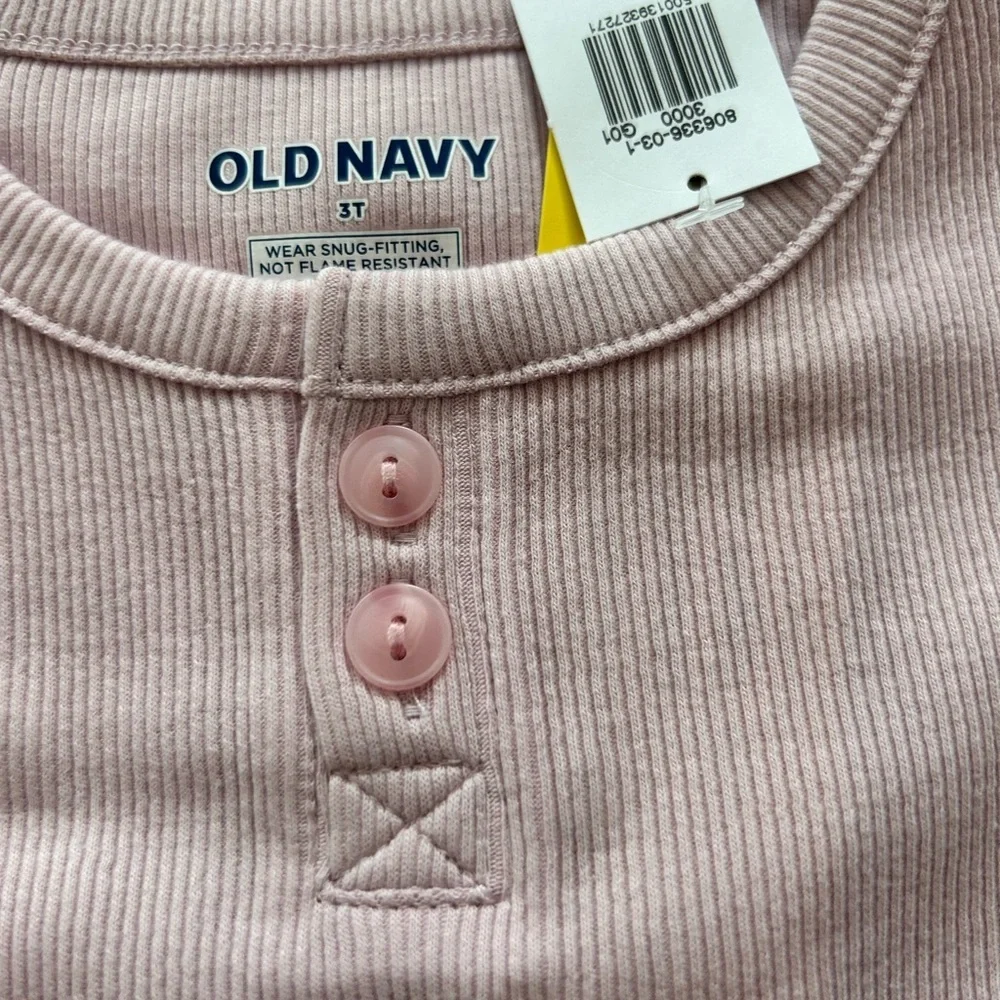 NWT Old Navy Light Pink Ribbed Henley Kids Pajama Set Size 3T
